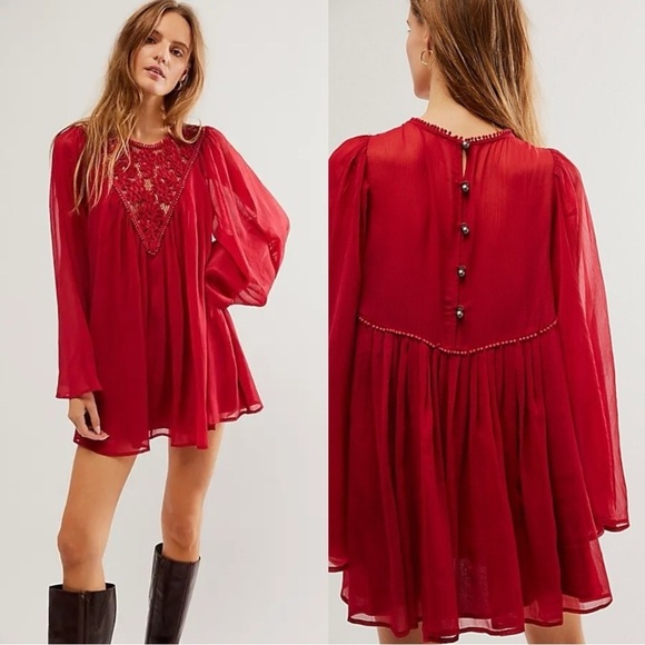 Free People Sunshine Of Love Mini Dress in Blended Berry Wine NWT Size Small - Picture 1 of 17